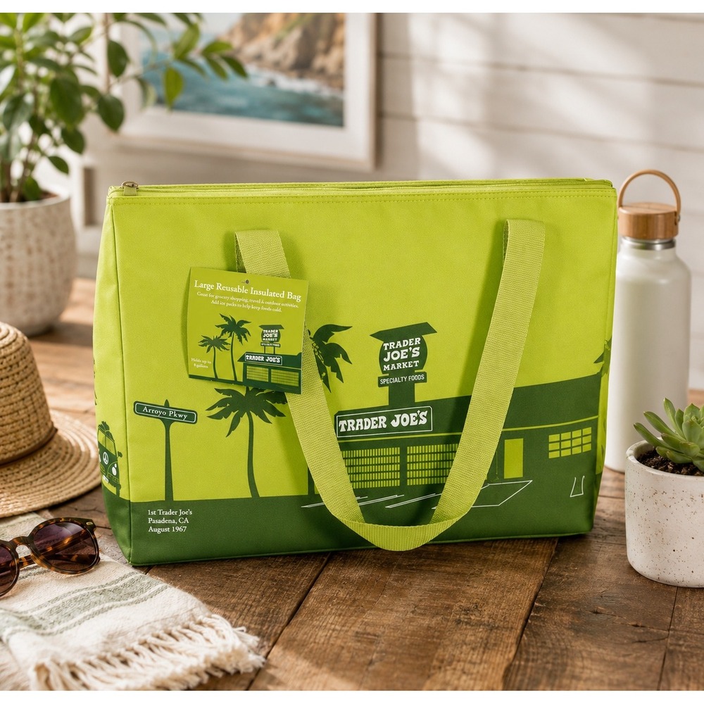 Trader Joes Large Reusable Insulated Bag Green 8 Gallon Pasadena 1967 Cooler NWT